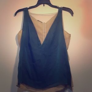Akris Blue Sheer top with cream back